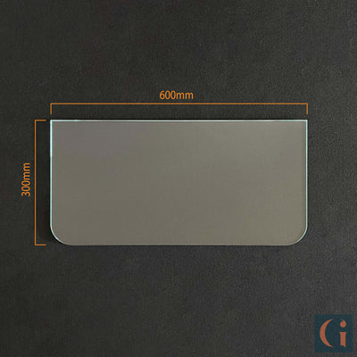 Dimensions 600x300mm, Toughened & Polished Clear Glass Rectangle Shelf. Bathroom, Bedroom, Kitchen, Living Room, Office Shelves. Wall Mounted, Floating Glass Shelf.