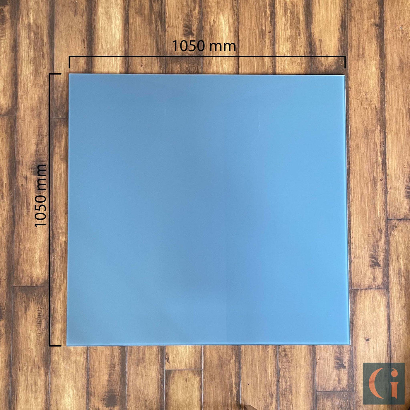 1050x1050mm Toughened Glass Chair Mat, grey ceramic glass, 6mm thickness, polished edges. Protect wood, carpet or tile office floor and increase ease of movement on office chair casters. Home office desk essentials. Modern & Contemporary Glass floor mat, furniture and Glass interior products Ireland.