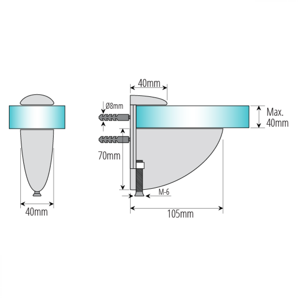 Midi Glass Shelf Grip Chrome