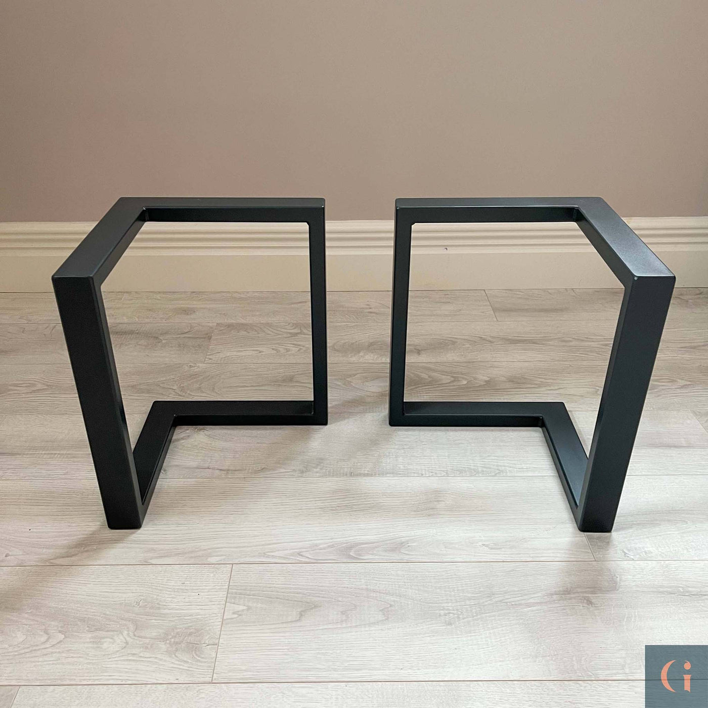 Powder Coated Steel L-Shaped Table Base for Glass Coffee Table Top. Reversible Design. Matte Black Colour.