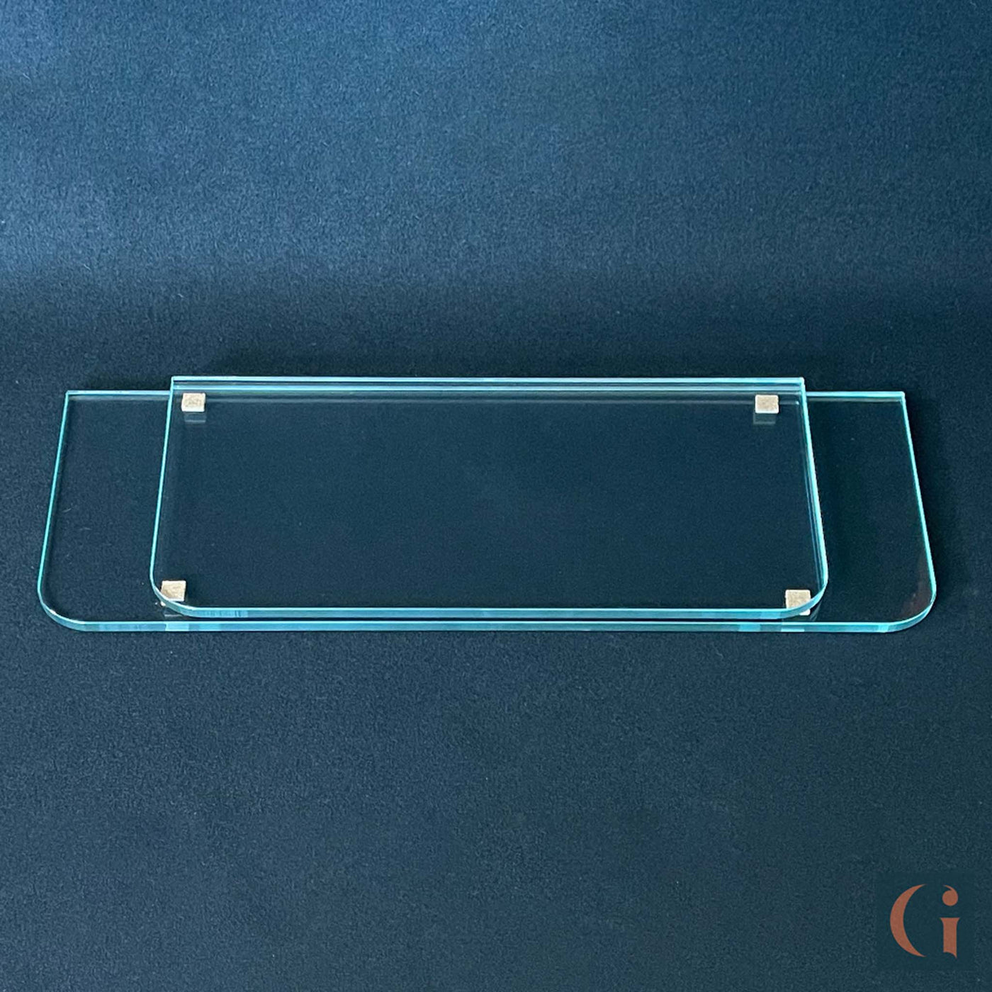 800x300mm & 600x300mm, Toughened & Polished Ultra-Clear Glass Rectangle Shelves, front radius corners, silver shelf clips. Bathroom, Bedroom, Kitchen, Living Room, Office Shelves. Wall Mounted, Floating Glass Shelf.