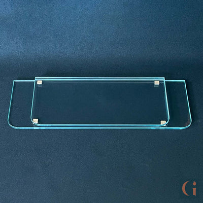 800x300mm & 600x300mm, Toughened & Polished Ultra-Clear Glass Rectangle Shelves, front radius corners, silver shelf clips. Bathroom, Bedroom, Kitchen, Living Room, Office Shelves. Wall Mounted, Floating Glass Shelf.